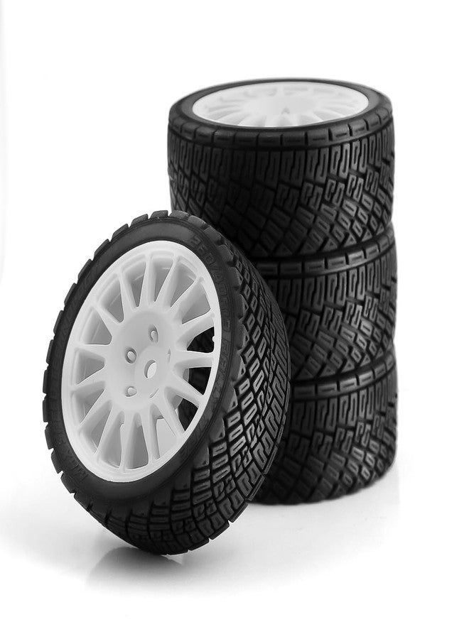 Chanmoo 1/10 RC Rally Car Tires 12mm Hex Plastic Wheels Rims & On Road Tyres for 1/10 Scale RC Rally Racing Car Tamiya XV01 XV02 TA06 TT01 TT02 PTG2 144001 A959 HPI KYOSHO RC On-Road Car 4PCS (White) - Image 1